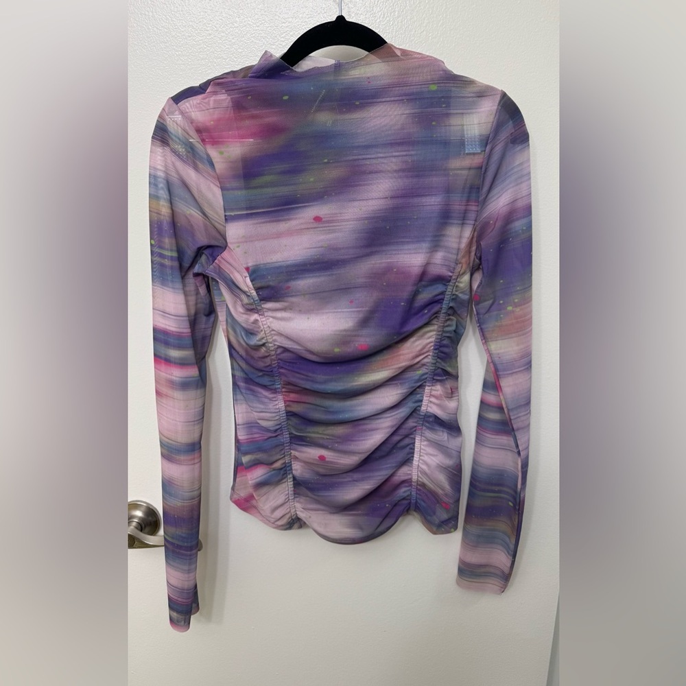 NWT By Anthropologie Double-Layer Mesh Top | Sheer Trendy Blouse - Picture 4 of 6